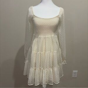 Patrons of Peace Ivory Polka Dot Long Sleeve Dress Size S